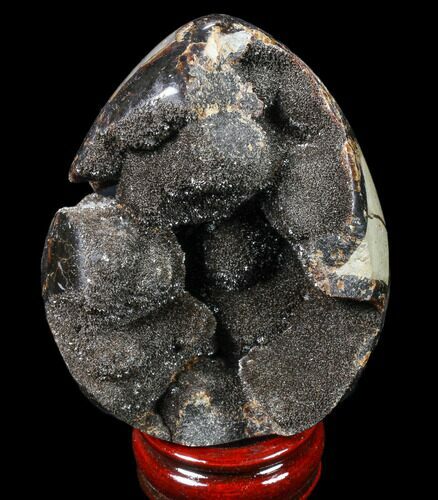 Septarian Dragon Egg Geode - Black Crystals #83390